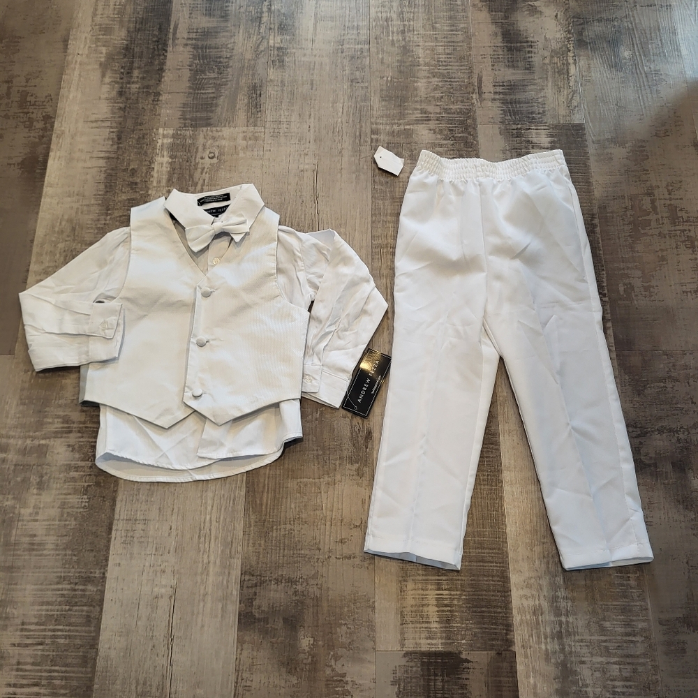 Andrew Fezza Boys Dress Suit Vest Bowtie Pants Size 5 Ringboy Wedding White